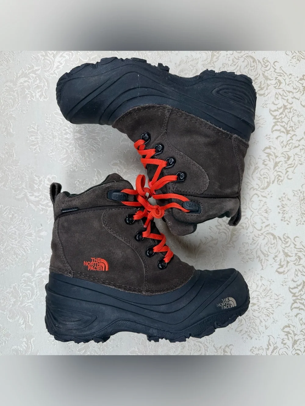 The North Face Brown and Orange Kids Snow Boots, Size 3, Warm, Waterproof